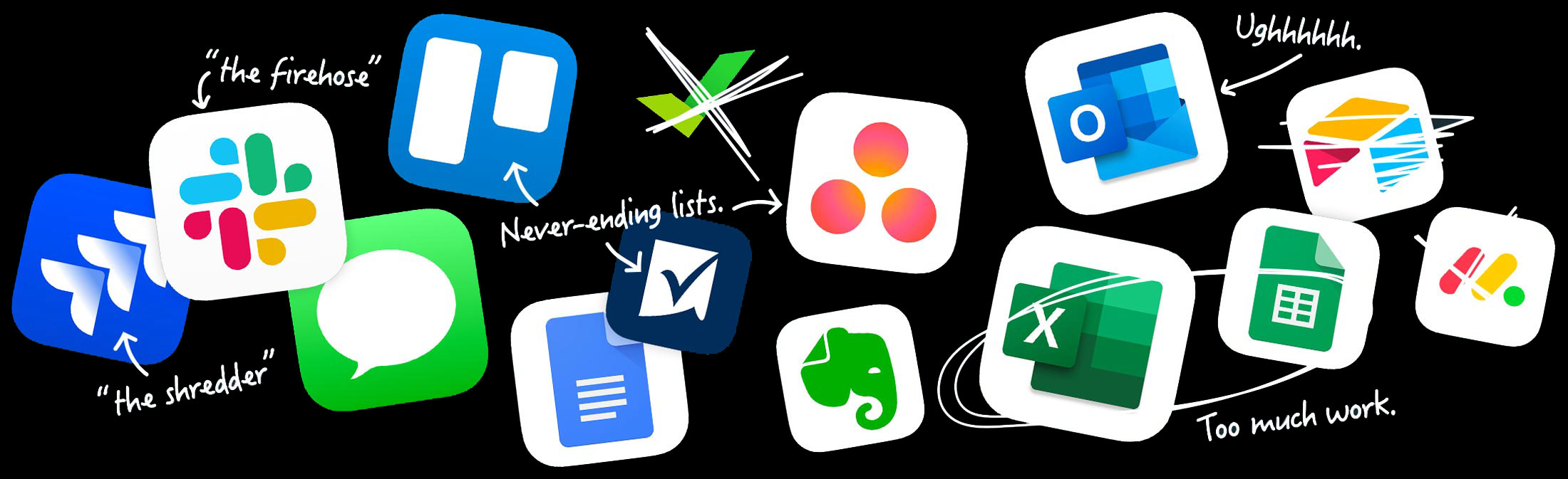 app icons of all the tools customers used before Basecamp