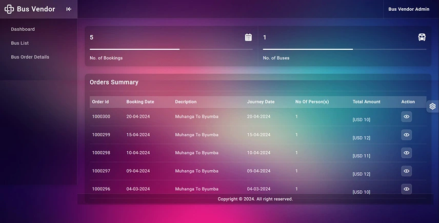 Bus Vendor Dashboard Features